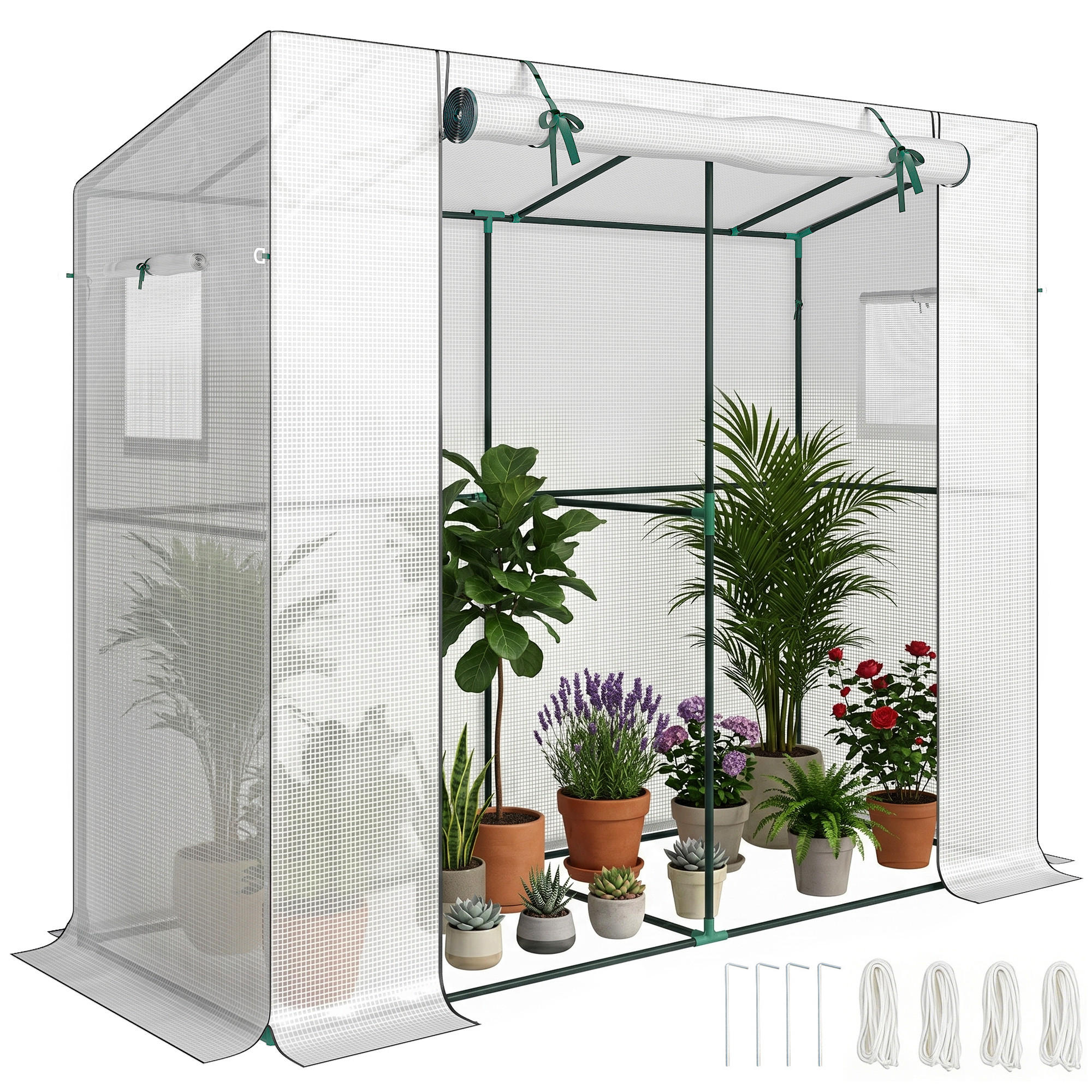 MINI-GEWÄCHSHAUS, Netzfenster, Rolltür, UV-beständig, für Setzlinge, Weiß - Multicolor, Kunststoff (200/170/76cm) - FORIOUS