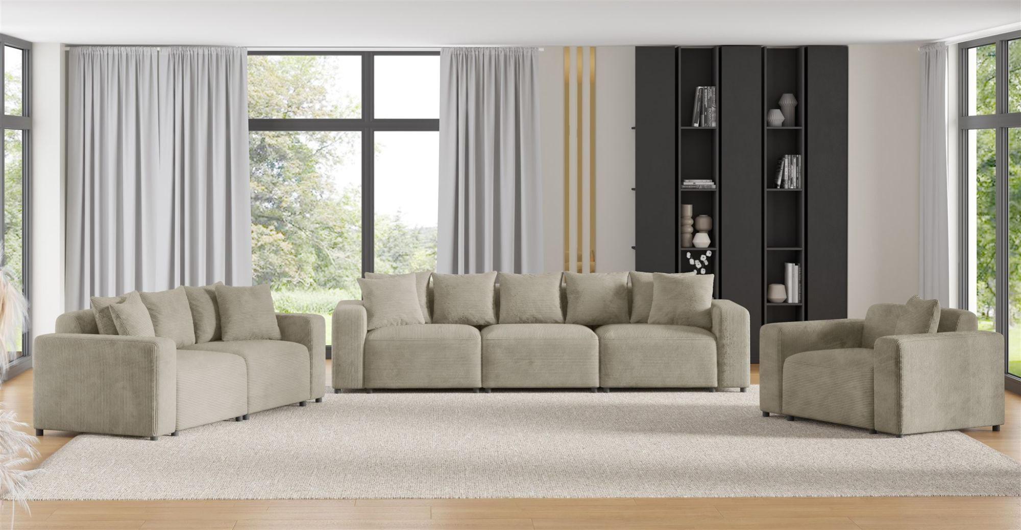 SOFASET Megan 3-2-1 In Poso - Beige, Holzwerkstoff/Textil (327/75/98cm) - Fun Möbel