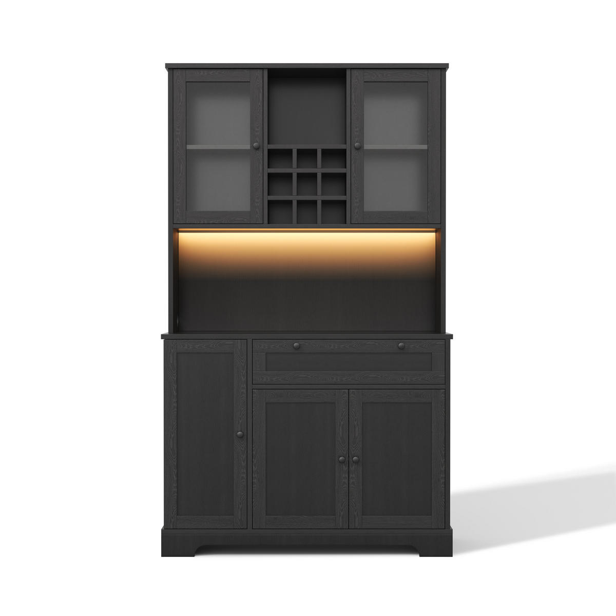 BUFFETSCHRANK aus MDF 40x105x180 cm Schwarz mit LED-Beleuchtung, Steckdosenleiste, Weinregal und verstellbaren Einlegeböden - Schwarz, Holzwerkstoff (105/180/40cm) - Modfu