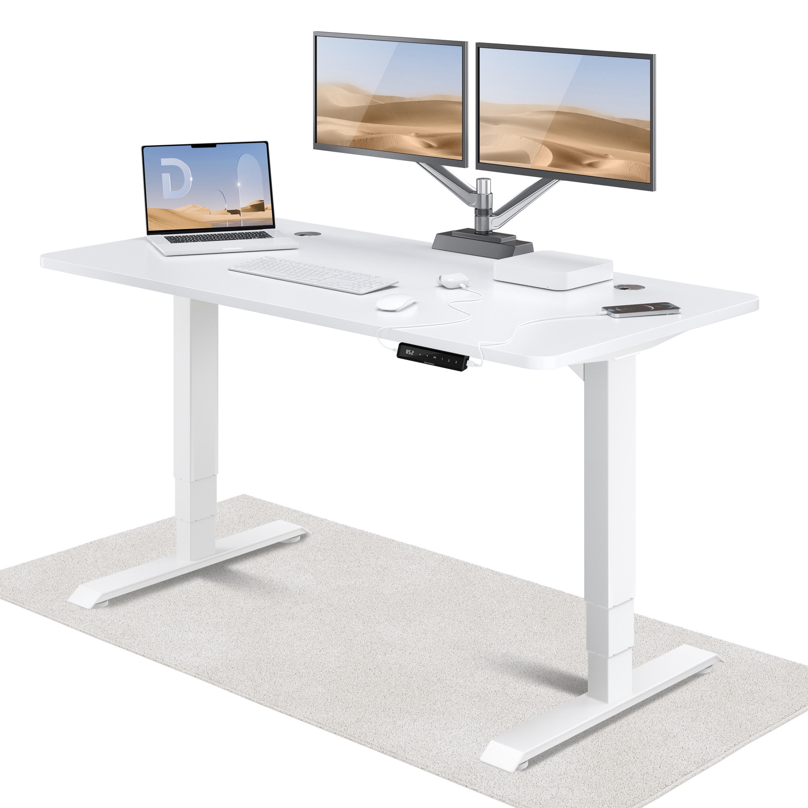 SCHREIBTISCH Elektrisch Höhenverstellbarer HomePro 160x80cm Weiß/Weiß mit Memory-Funktion, Anti-Kollisions Technologie - Weiß, Holzwerkstoff (80/160/62cm) - Desktronic