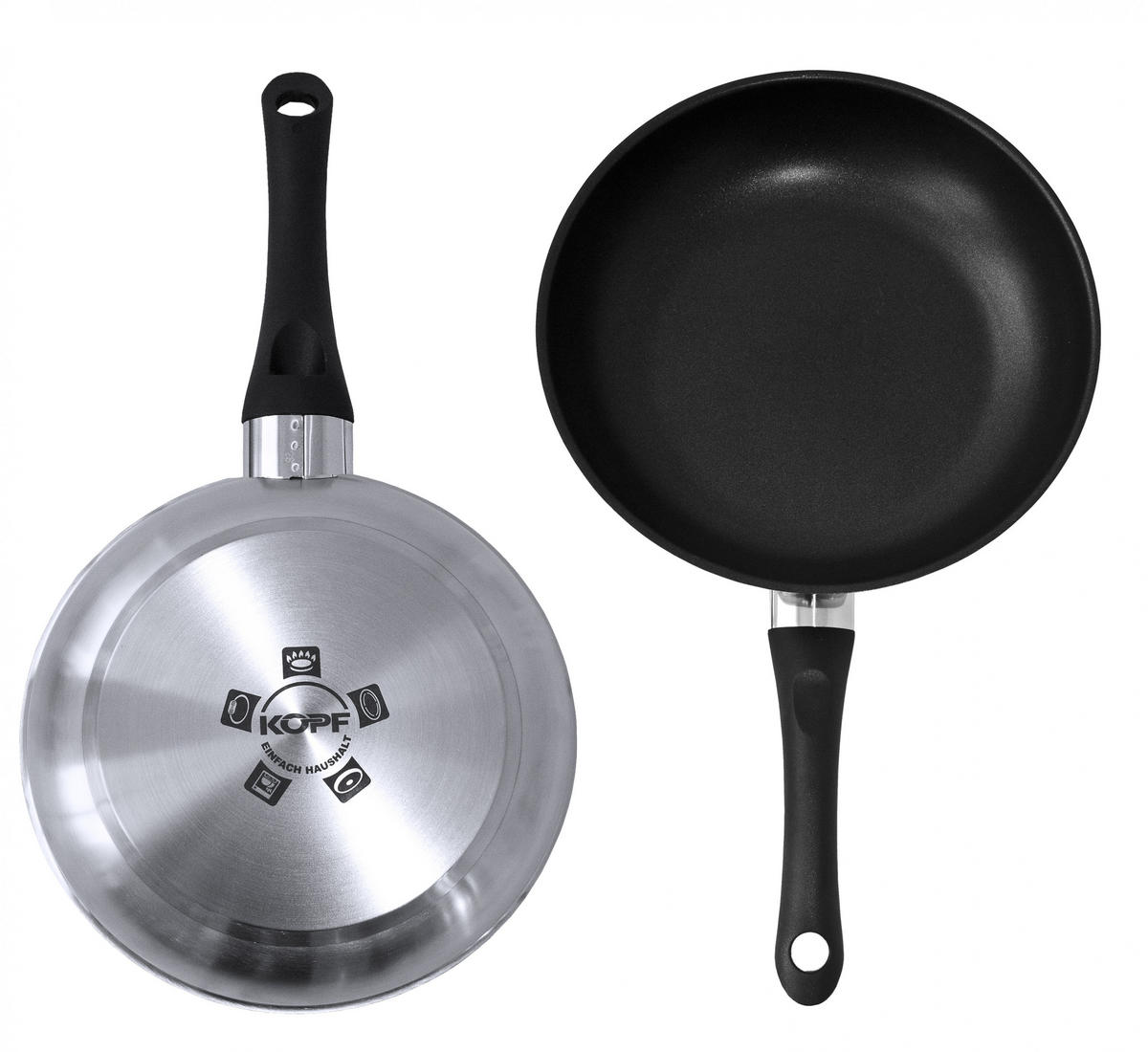 PFANNENSET Alfons, Edelstahl, Induktion, Antihaftbeschichtung, 2-teilig - Edelstahlfarben, Kunststoff/Metall - KOPF