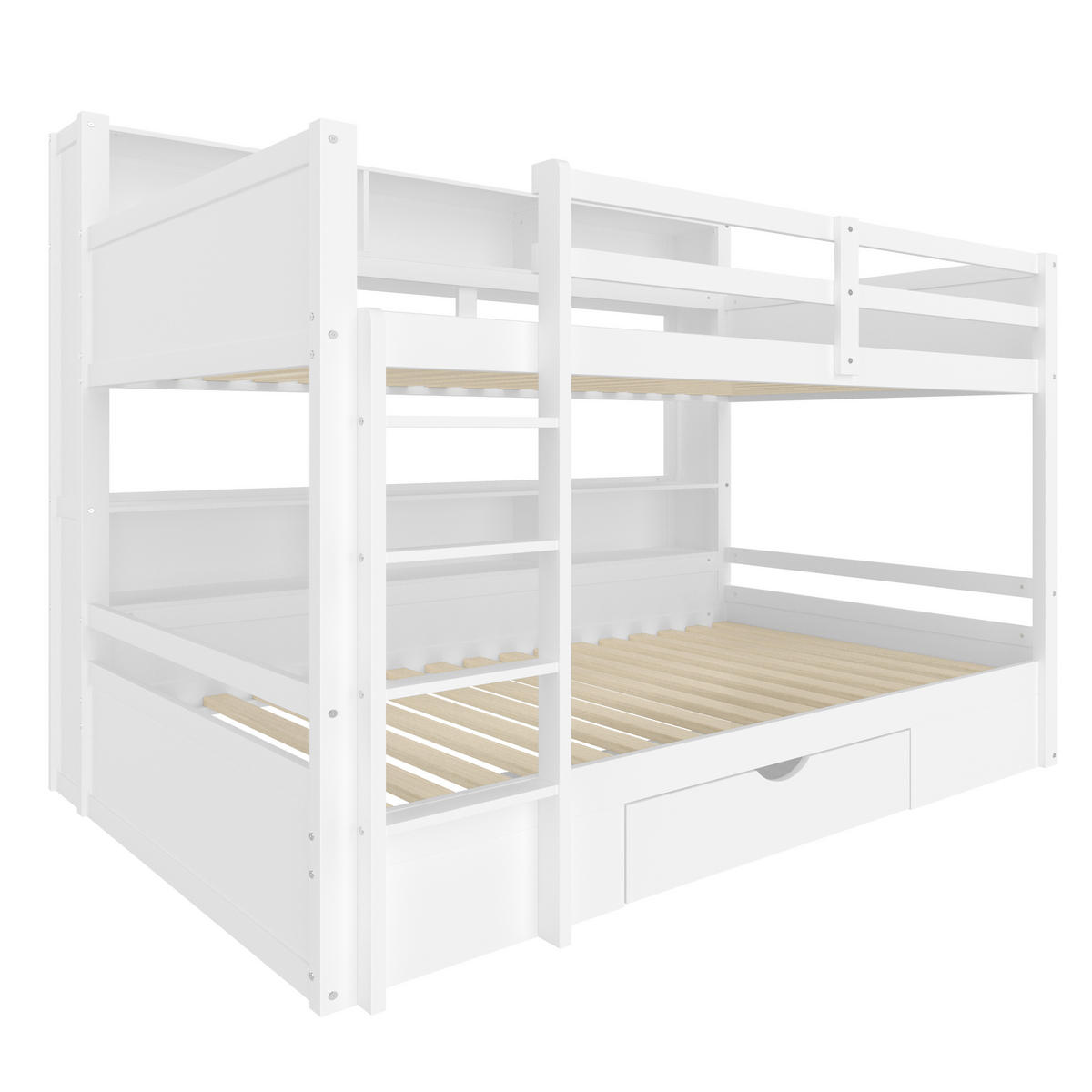 ETAGENBETT 90x200cm + 90x200cm Weiß mit Schubladen Staufächer - Weiß, Holz (90/200cm) - FLIEKS