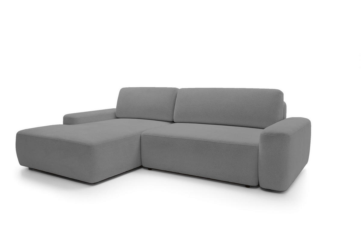 ECKSOFA BOULI 4-Sitzer Polstersofa Raven mit Schlaffunktion 130x210cm Bettzeugablage 264x162x82cm linksseitig Farbe: grau - Grau, Holz/Textil (162/264cm) - DomoHome