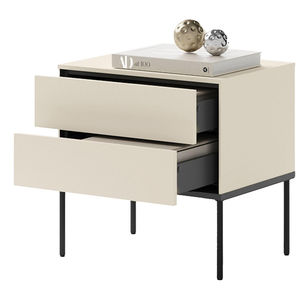 NACHTTISCH Bellezo Creme 56 cm - Creme/Schwarz, Holzwerkstoff (55.3/55/40.3cm) - Selsey