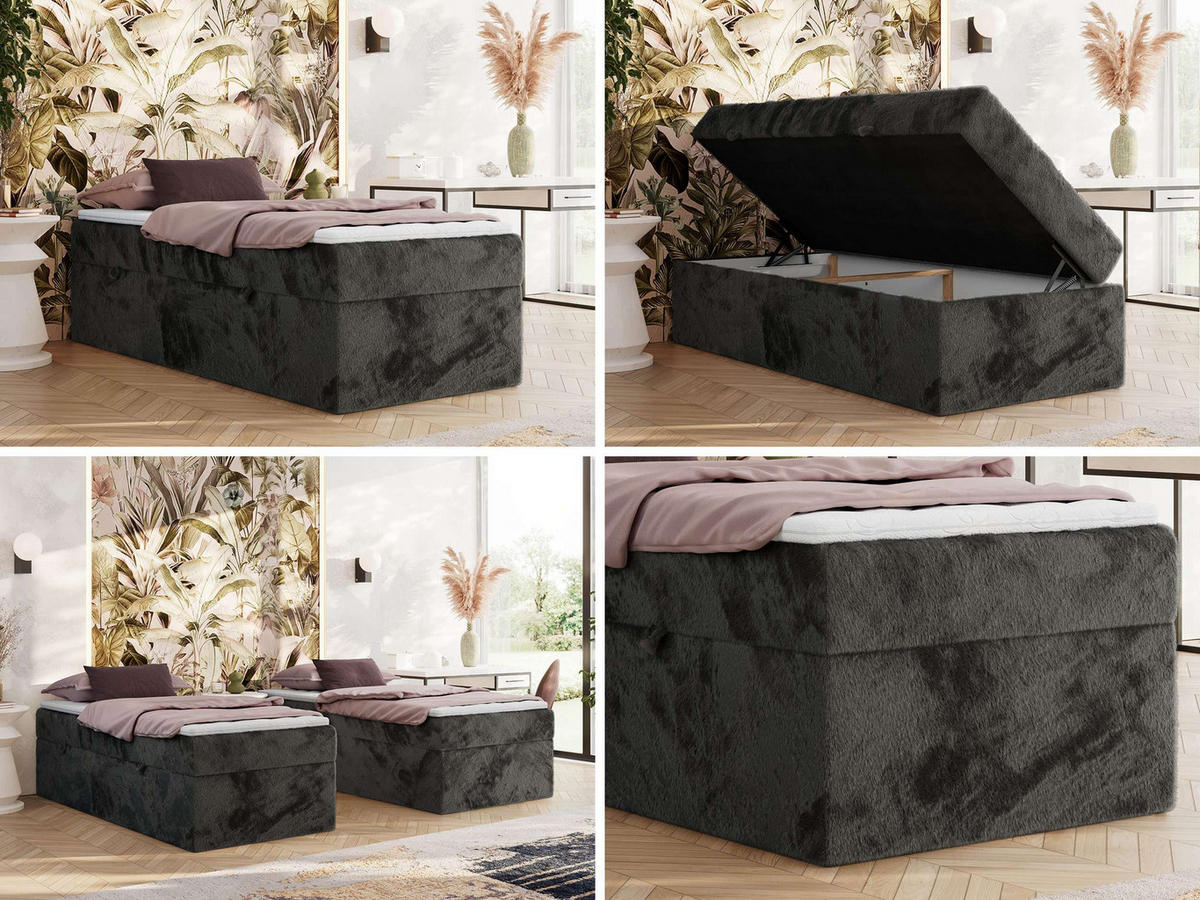 BOXBETT ZERO 90/200 - Dunkelgrau Plüsch - H4 - Topper Visco - Dunkelgrau, Textil (90/200cm) - MKS