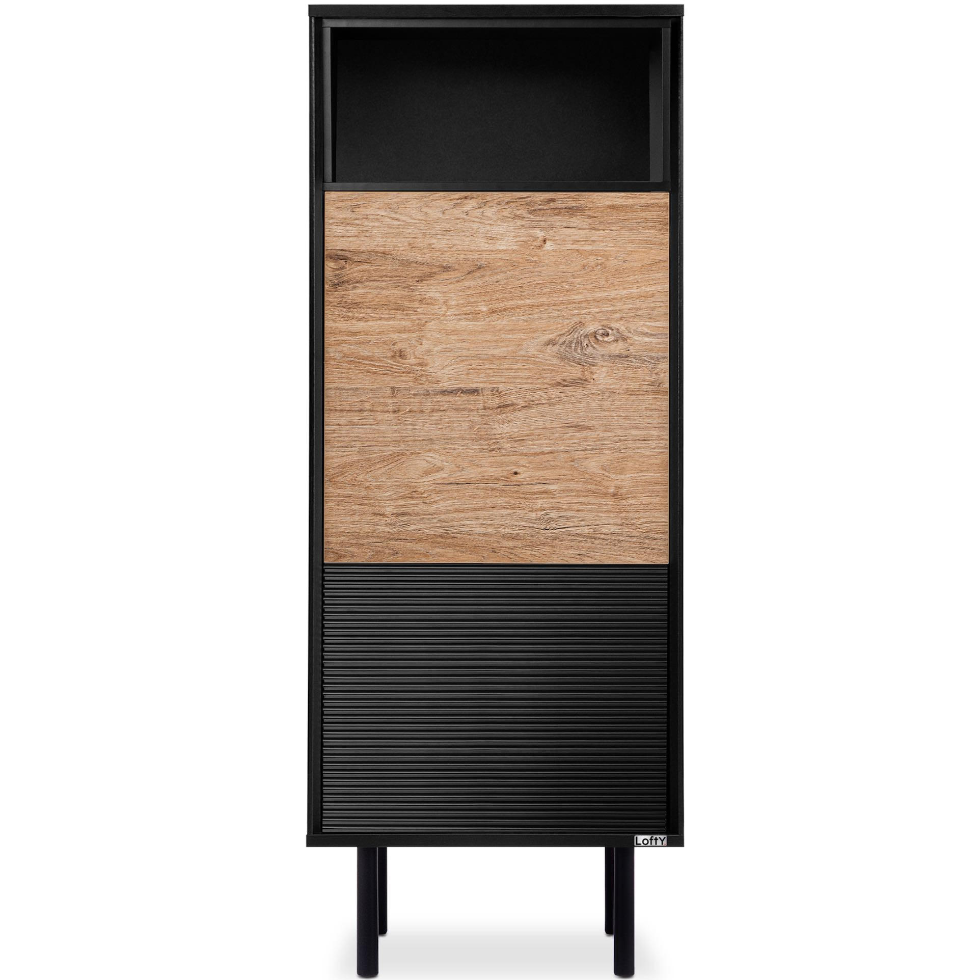 BÜCHERREGAL LOFTY mit Einsatz, schwarz - Eichefarben/Schwarz, Holzwerkstoff (52/135/41cm) - KONSIMO®
