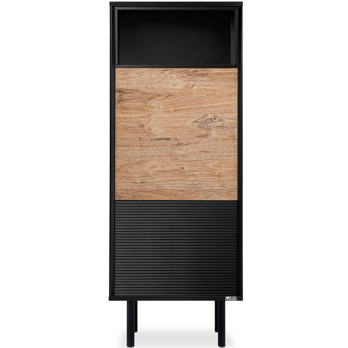 BÜCHERREGAL LOFTY mit Einsatz, schwarz - Eichefarben/Schwarz, Holzwerkstoff (52/135/41cm) - KONSIMO®