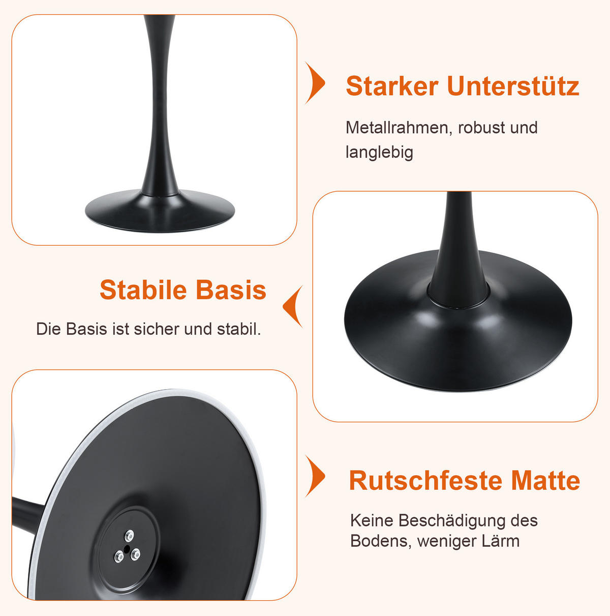 BEISTELLTISCH 60/60/72 cm rund mit Thermoform-Tischplatte und Metallgestell, Schwarz/Walnuss - Schwarz, Holzwerkstoff (60/60/72cm) - Redom