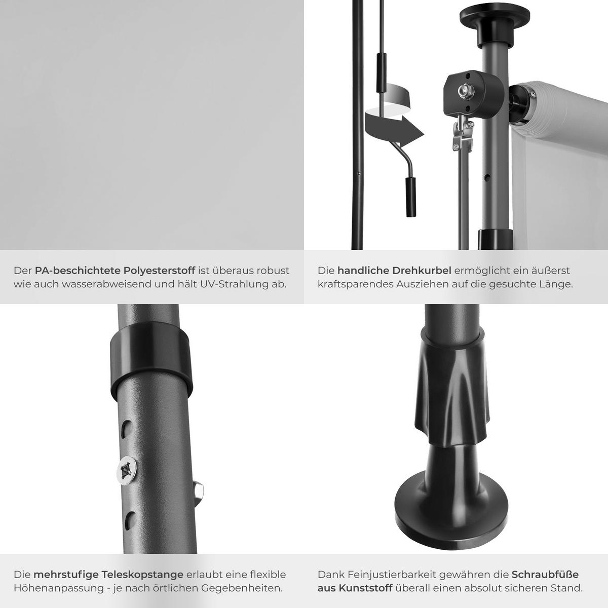 KLEMMMARKISE Taija, leichtgängige Handkurbel, hellgrau - Hellgrau, Kunststoff (208/310cm) - tectake