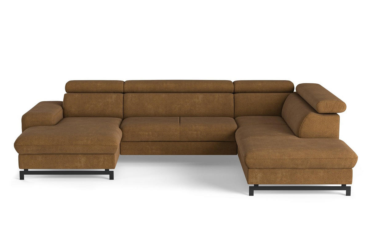 WOHNLANDSCHAFT mit Schlaffunktion und Bettkasten, Orlando-Stoff - Cognac/Schwarz, Kunststoff/Textil (215/81/328cm) - Cotta