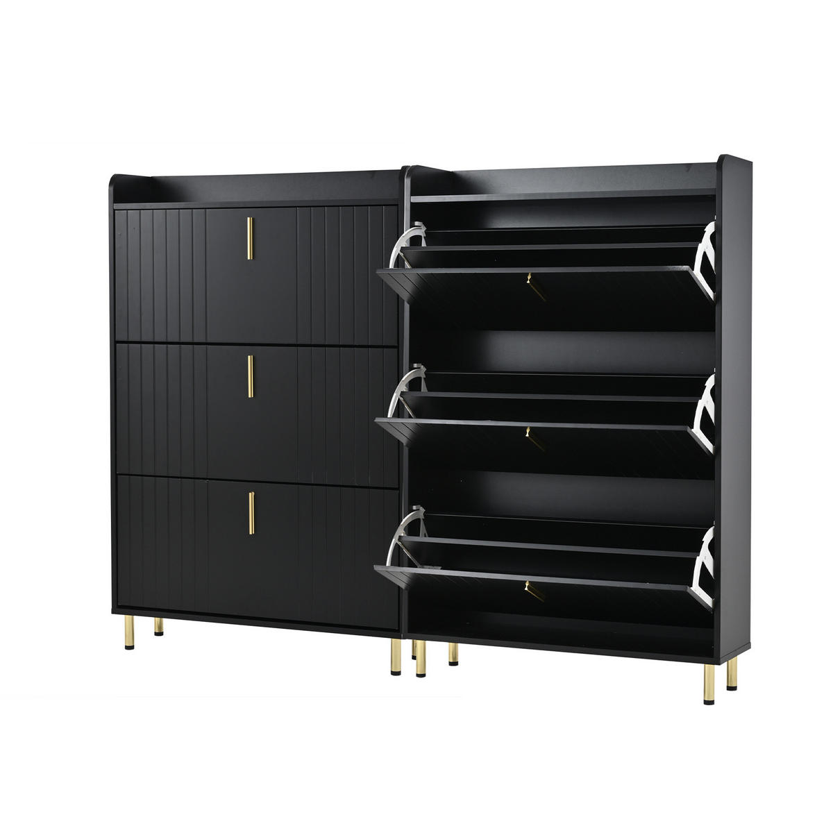 SCHUHSCHRANK-SET 80/23/123,5 cm aus MDF mit verstellbaren Regalböden und Kippsicherung, Schwarz - Schwarz, Holzwerkstoff (80/123/23cm) - Redom