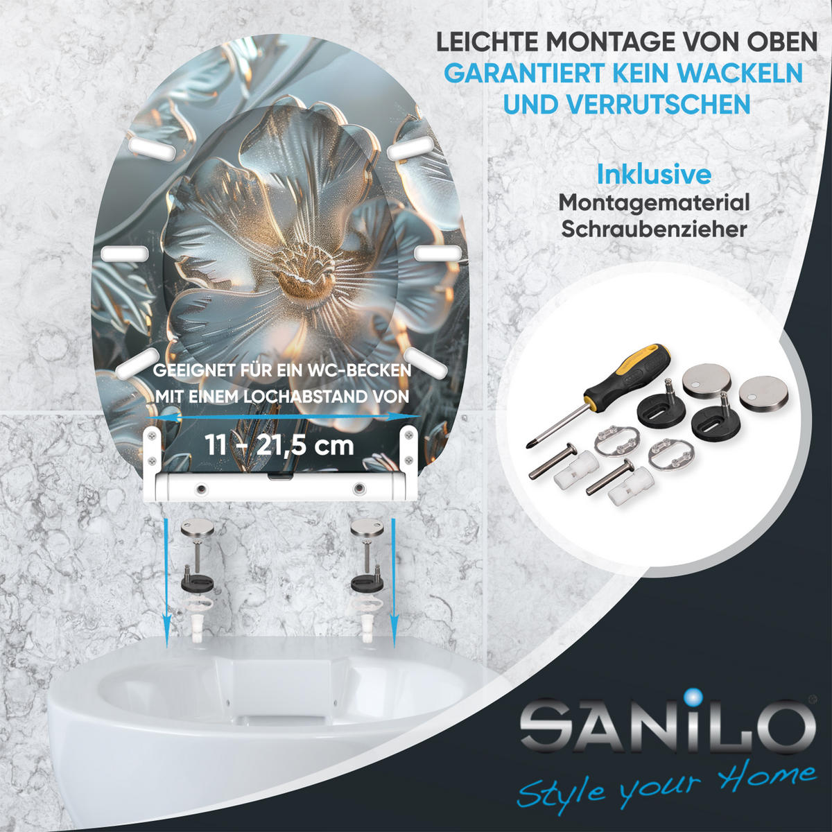 WC-SITZ mit Absenkautomatik & Top Fix Frostia - Grau, Holzwerkstoff (37.7/5.5/48cm) - Sanilo