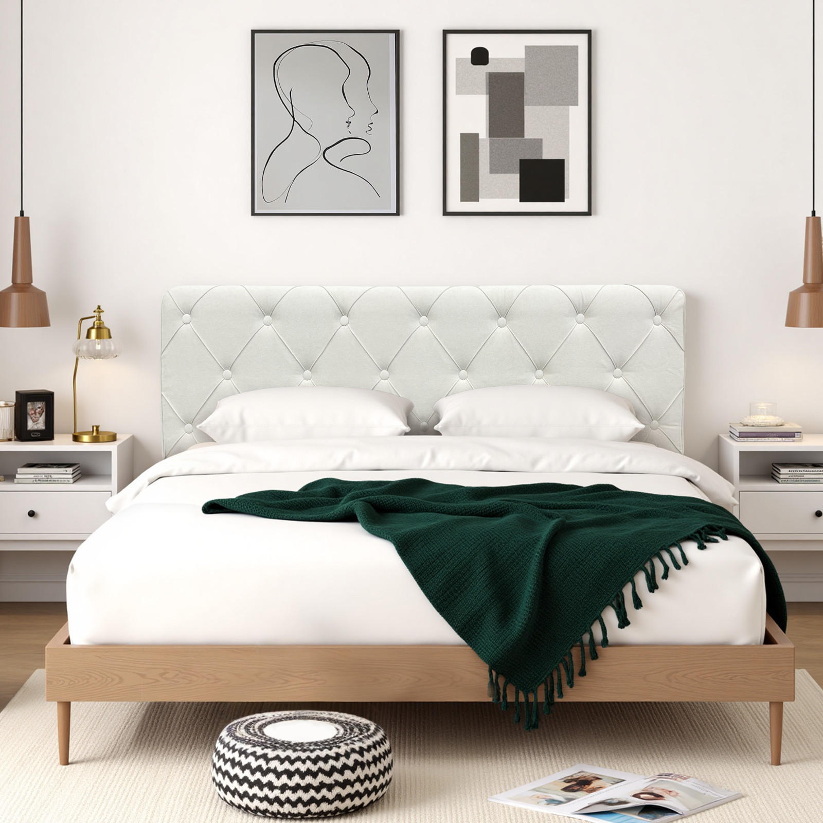 KOPFTEIL Quadratisches Raster Wildlederimitat 60*160cm - Beige/Grau, Textil (10/60/160cm) - Vercart