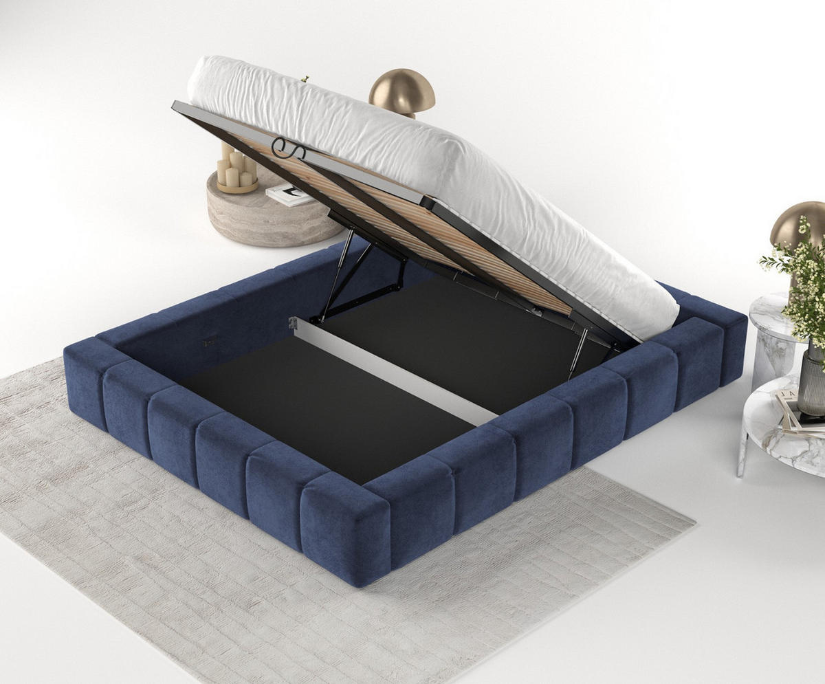 POLSTERBETT Kea mit Stauraum 200/200 cm Marineblau im Terra NW Stoff - Schwarz/Naturfarben, Holz/Holzwerkstoff (200/200cm) - AltaBeds