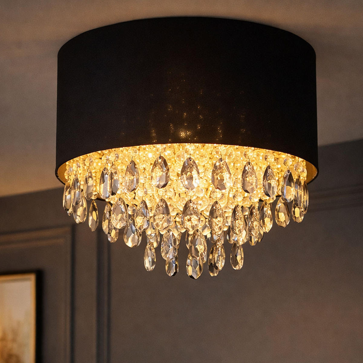 LED DECKENLEUCHTE Metall Schwarz Textil - Schwarz, Glas (40/40/33cm) - Globo Lighting