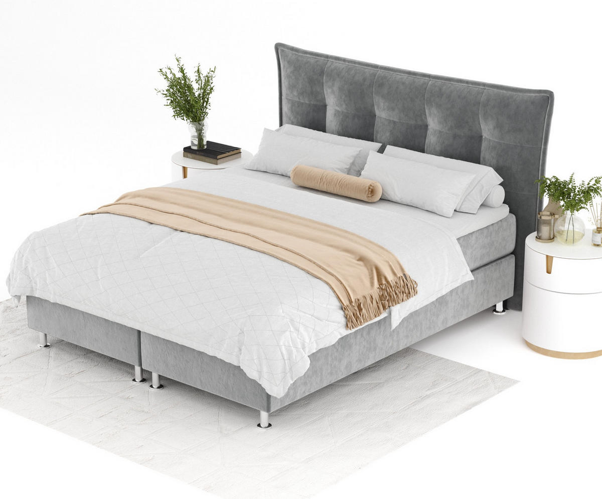 BOXSPRINGBETT Minori Grau 200/200 cm mit Latex-Topper - Silberfarben/Grau, Holz/Holzwerkstoff (200/200cm) - Maison de Reve