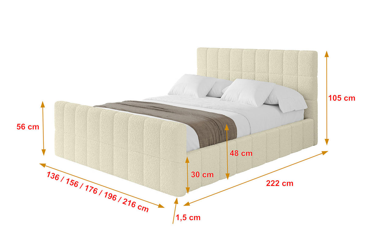 POLSTERBETT mit Bettkasten, Fußteil und Lattenrost, Boxbett ohne Matratze - AMEA-Z 140x200 Beige - Taupe, Holzwerkstoff/Textil (140/200cm) - ALTDECOR