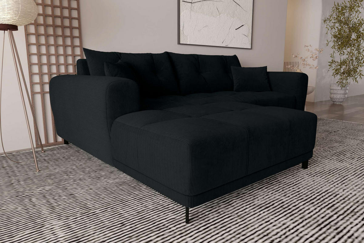 ECKSOFA Massimo Cordstoff Schwarz inkl. Schlaffunktion Links - Schwarz, Textil/Metall (246/177cm) - 99rooms