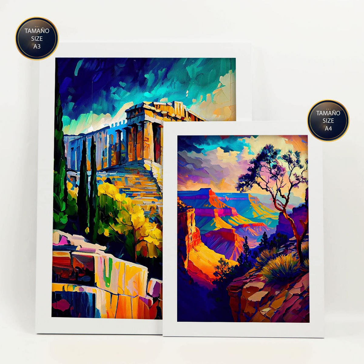 POSTER Set Mit 6 Ästhetisch Im Ölgemälde Stil A3 & A4 Weißer Rahmen - Weiß, Papier (29/3cm) - Nacnic