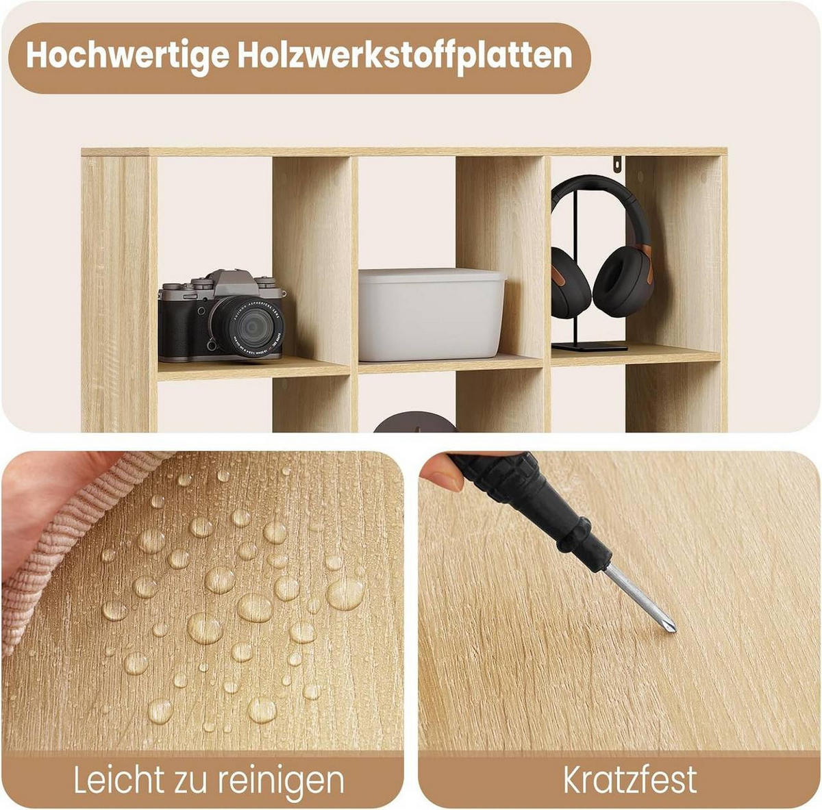 REGAL Bücherregal mit 9 Fächern,Würfelregal, Helle Eiche - Eichefarben, Holzwerkstoff (94/93/29.5cm) - Woltu