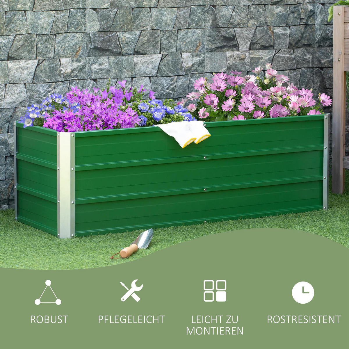 GARTENBEET, Blumenkübel mit Handschuhe, Grün, 125 x 47 x 40 cm - Grün, Holz (47/40/125cm) - Outsunny