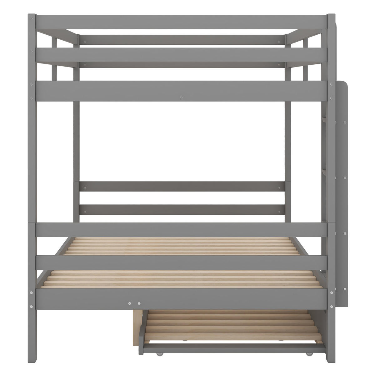 ETAGENBETT 140/200 cm Grau mit Ausziehbett und stabiler Treppe aus Kiefernholz - Grau, Holz (140/200cm) - OKWISH
