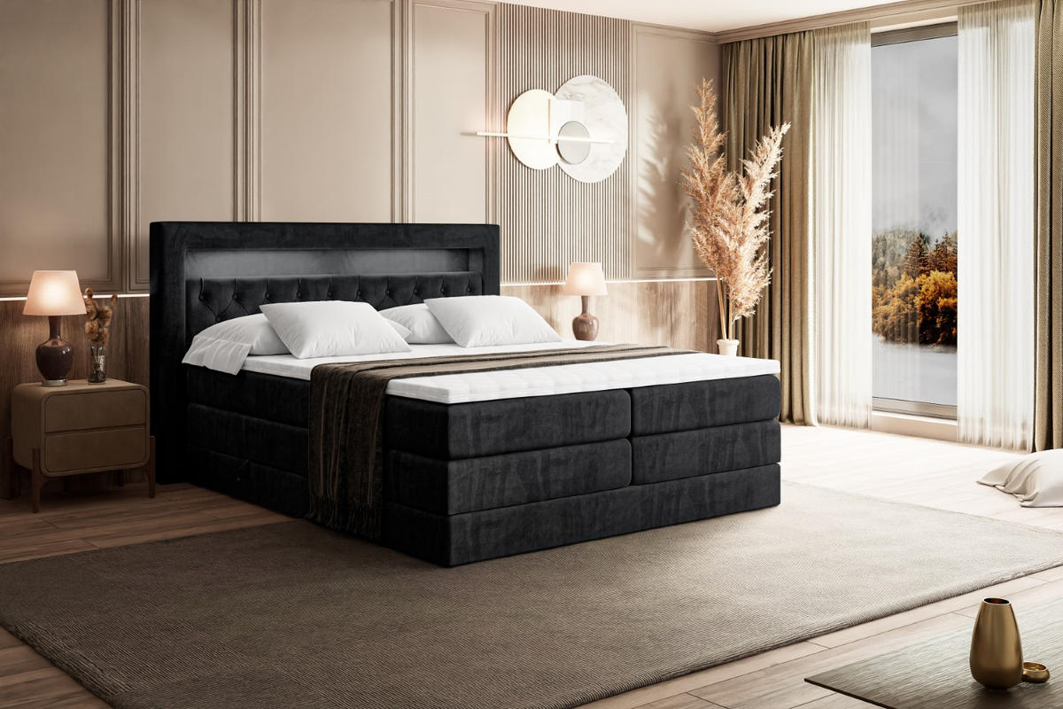 BOXSPRINGBETT NOEL GOLD KING - 140x200 - H3/H4 - Schwarz - Schwarz, Holzwerkstoff (140/200cm) - ALTDECOR