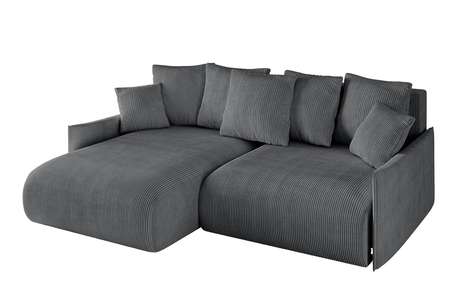 ECKSOFA mit Schlaffunktion und Bettkasten ONESK-L -v1 208x165x40 Dunkelgrau Cord - Dunkelgrau, Holzwerkstoff/Kunststoff (208/165cm) - ALTDECOR