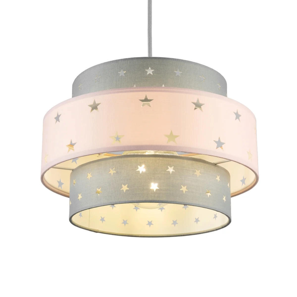 LAMPENSCHIRM STARLIGHT Grau, Rosa, einfache Installation, nicht elektrisch - Pink, Textil (30/30/19cm) - CGC Europe