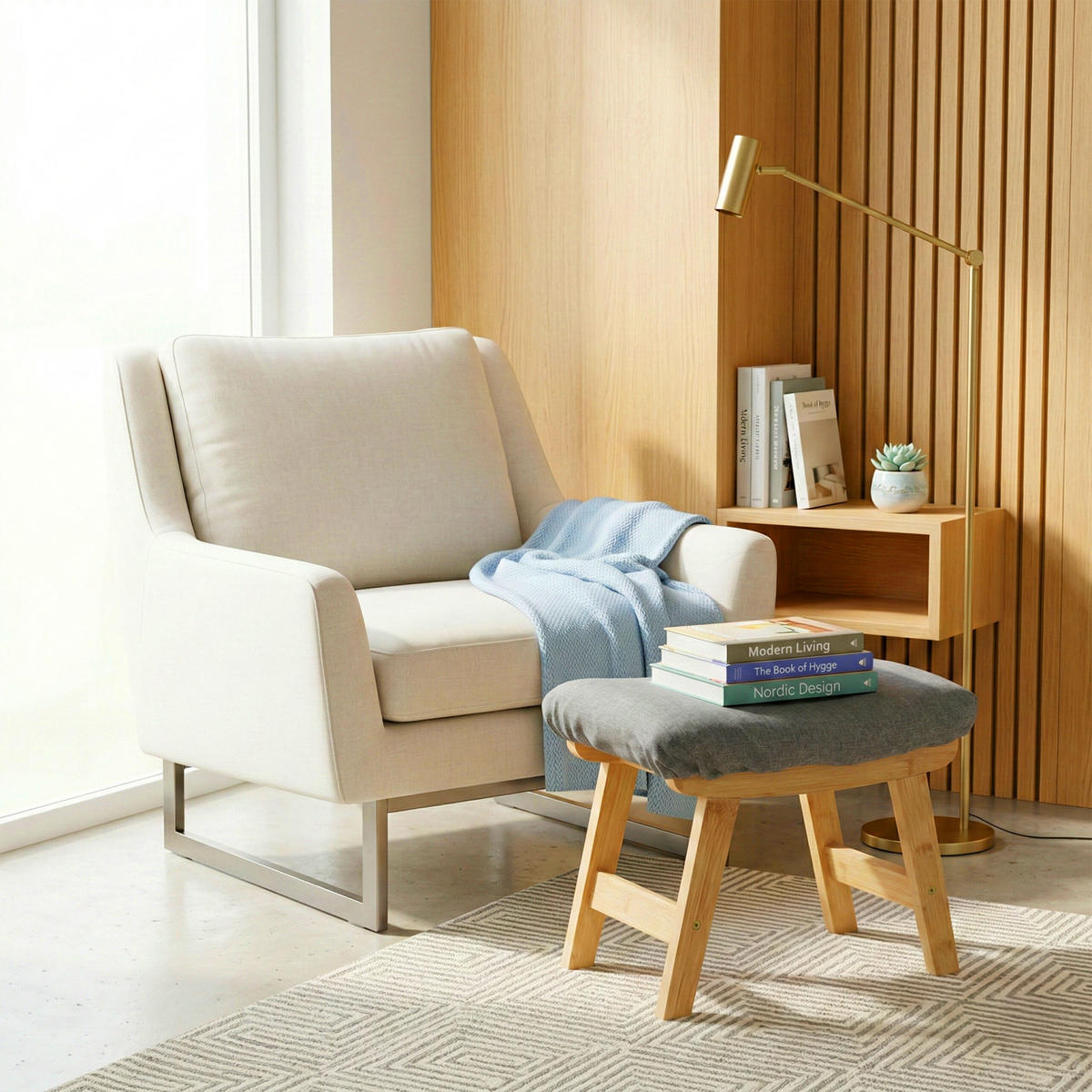 TABURET - světle hnědá, dřevo/textil (40/32/29cm) - Relaxdays