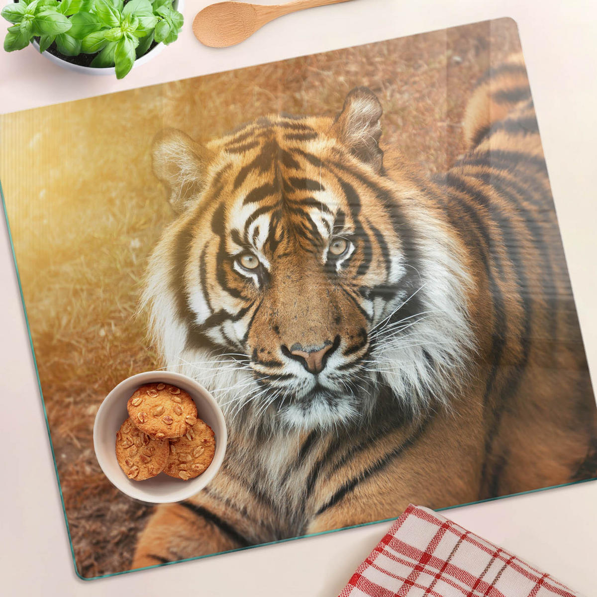 GLASPLATTE 60x52 cm Bengalischer Tiger - Braun, Glas (60/0.4/52cm) - TULUP