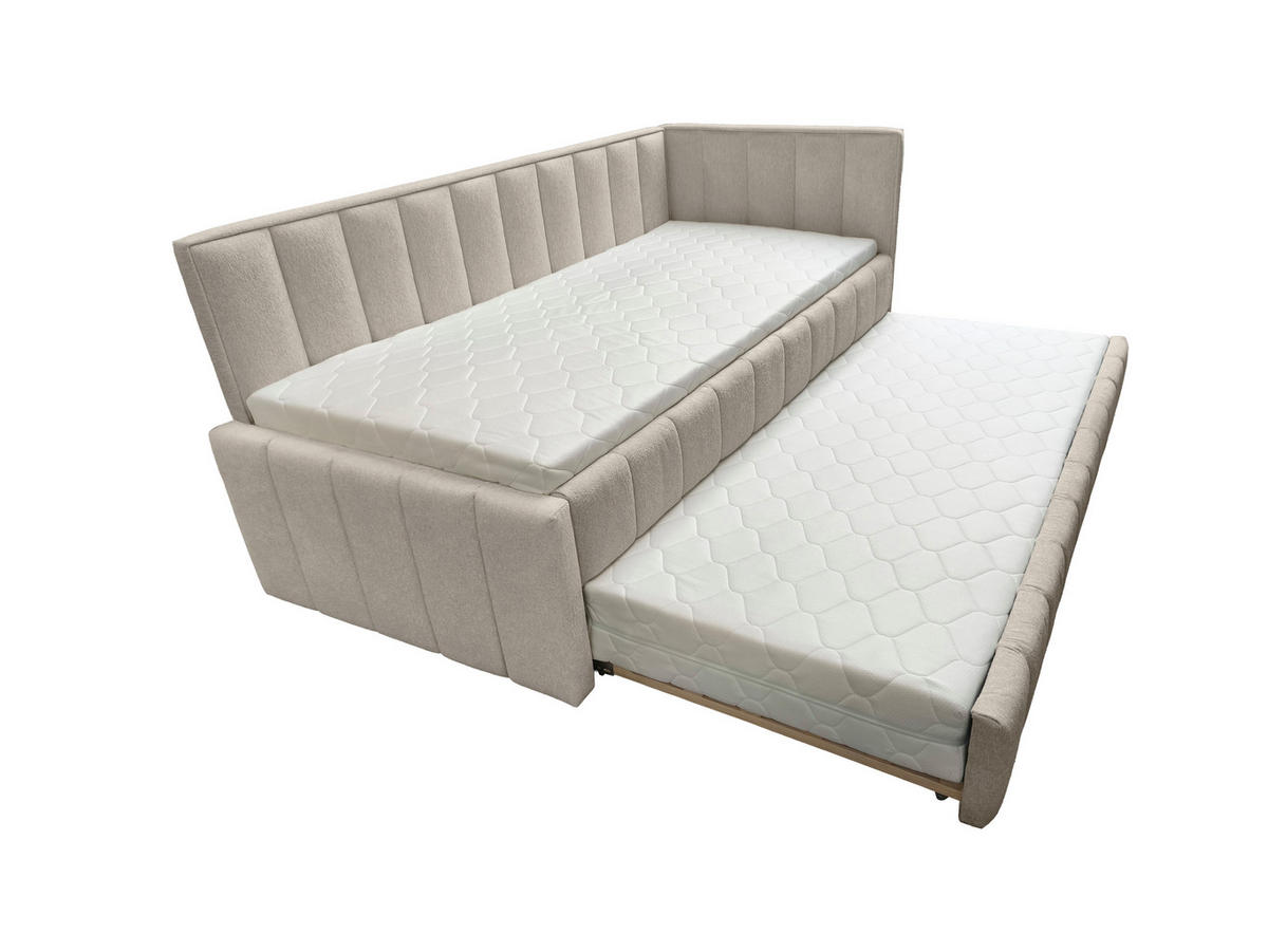 POLSTER-KINDERBETT LUKA 90x200 cm, rechts, mit Ausziehbett – Beige - Beige, Textil