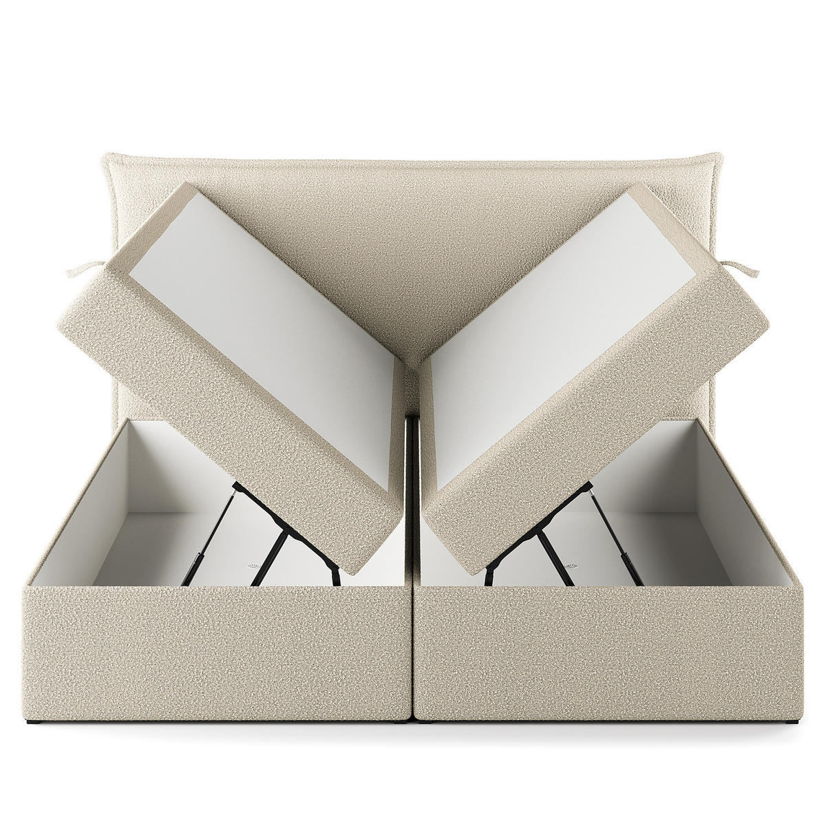 BOXBETT mit Stauraum - Bouclé - Creme, Holzwerkstoff/Textil (200/200cm) - home24