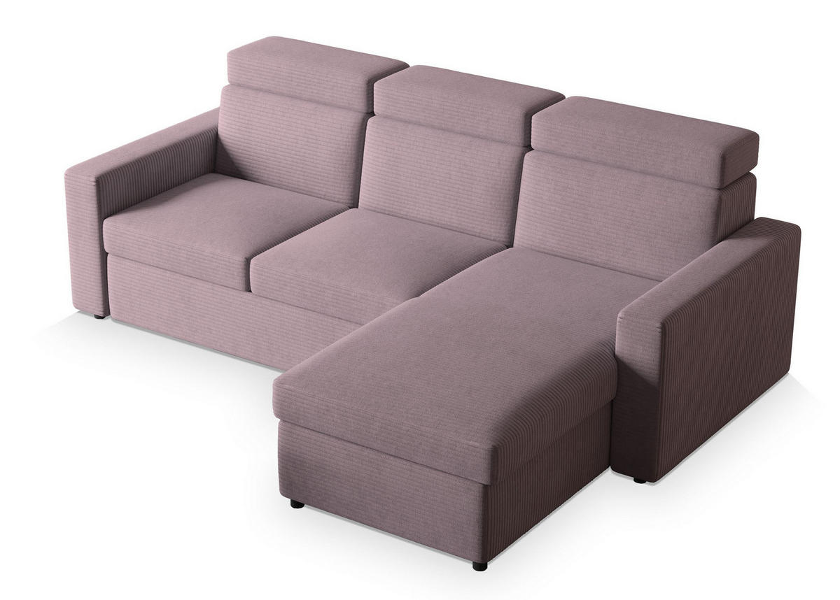 ECKSOFA PADWA Lila Kordstoff mit Schlaffunktion - Lila, Holz (227/168cm) - MASSENO