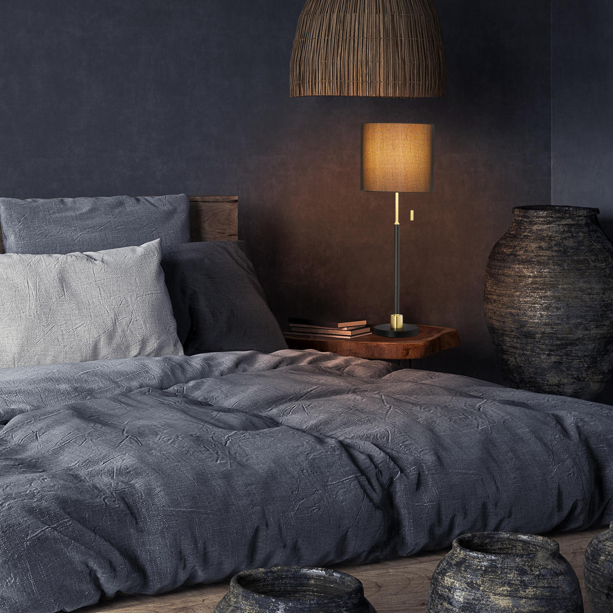 TISCHLAMPE Zugschalter - Multicolor, Textil/Metall (24/24/69cm) - Relaxdays
