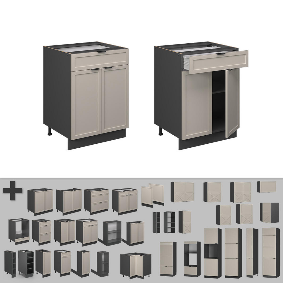 KÜCHENUNTERSCHRANK Fame-Line GrauBeige 60 cm mit Schublade AP Anthrazit - Anthrazit/Grau, Holzwerkstoff (60/82/60cm) - Vicco