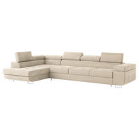 ECKSOFA VICENTE Creme Velours-Stoff mit Schlaffunktion - Creme, Holz (346/202cm) - MASSENO