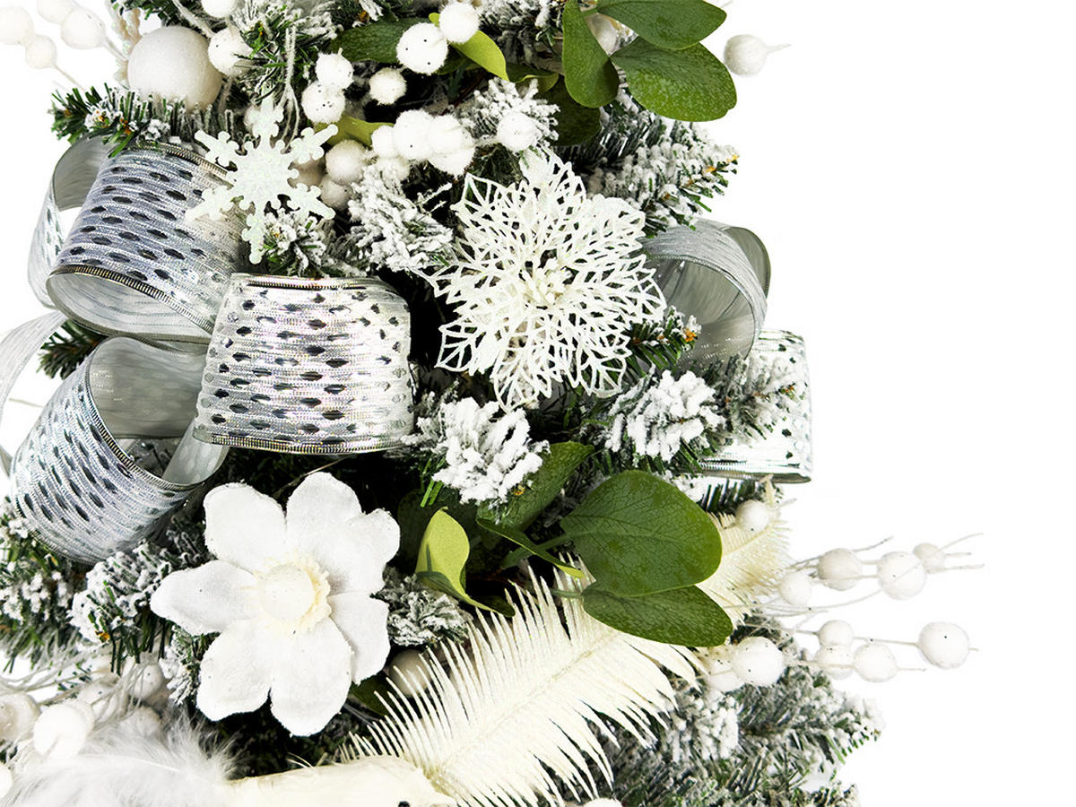 WEIHNACHTSBAUM künstlicher 60 cm mit LED-Beleuchtung, WEISSEMELODIE, mit 29 Weihnachtsbaumschmuck, Pflanztopf mit Jutesack - Silberfarben/Weiß, Kunststoff/Stein (40/60cm) - LAALU