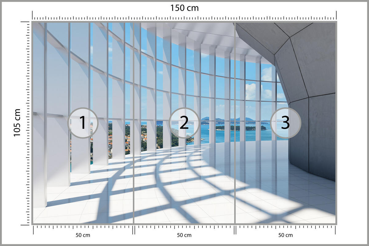 FOTOTAPETE für Wohnzimmer Räumlicher Tunnel mit Meerblick 150x105 - Blau/Beige, Papier (150/105cm) - Muralo