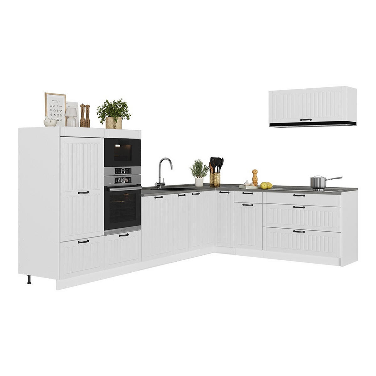 KUHINJA U OBLIKU SLOVA L Fame-Line, Bijela Seoska/Bijela, 327 x 227 cm, RP Hrast - bijela, drvni materijal (327/153.6/60cm) - Vicco