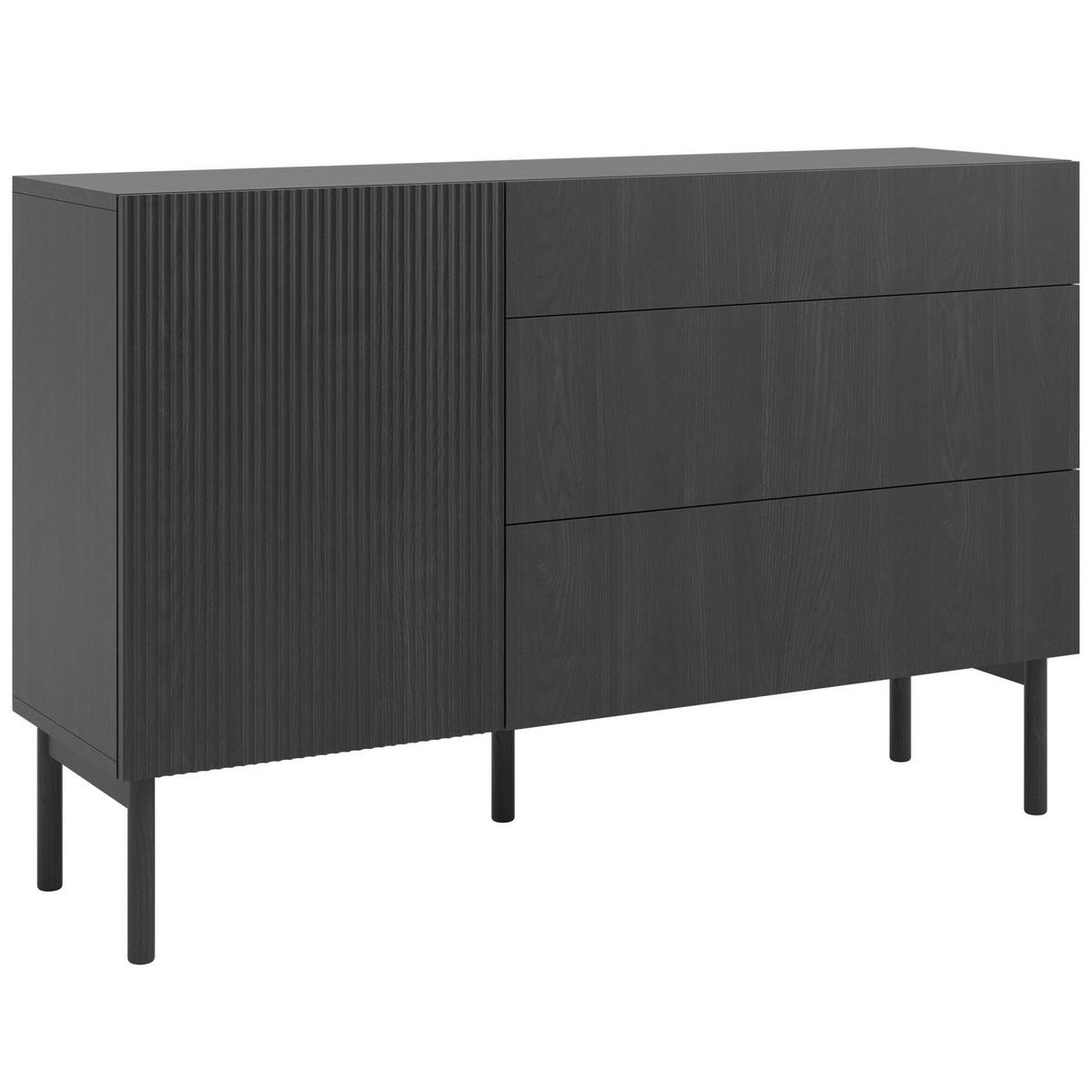 KOMODA Nolie dekor jaseň čierna s 3 zásuvkami 140 cm - čierna, drevo/kompozitné drevo (140/90.6/38cm) - Selsey