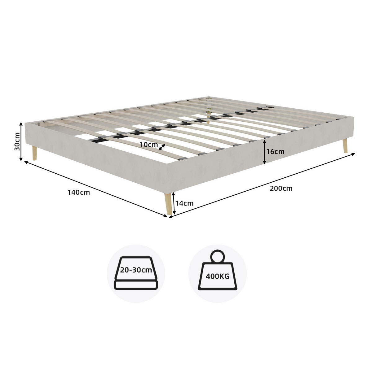 OBLAZINJENA postelja 140/200 cm s stabilnim letvenim dnom in geometrijskim vzglavjem, Bež - bež, tekstil (140/200cm) - Redom
