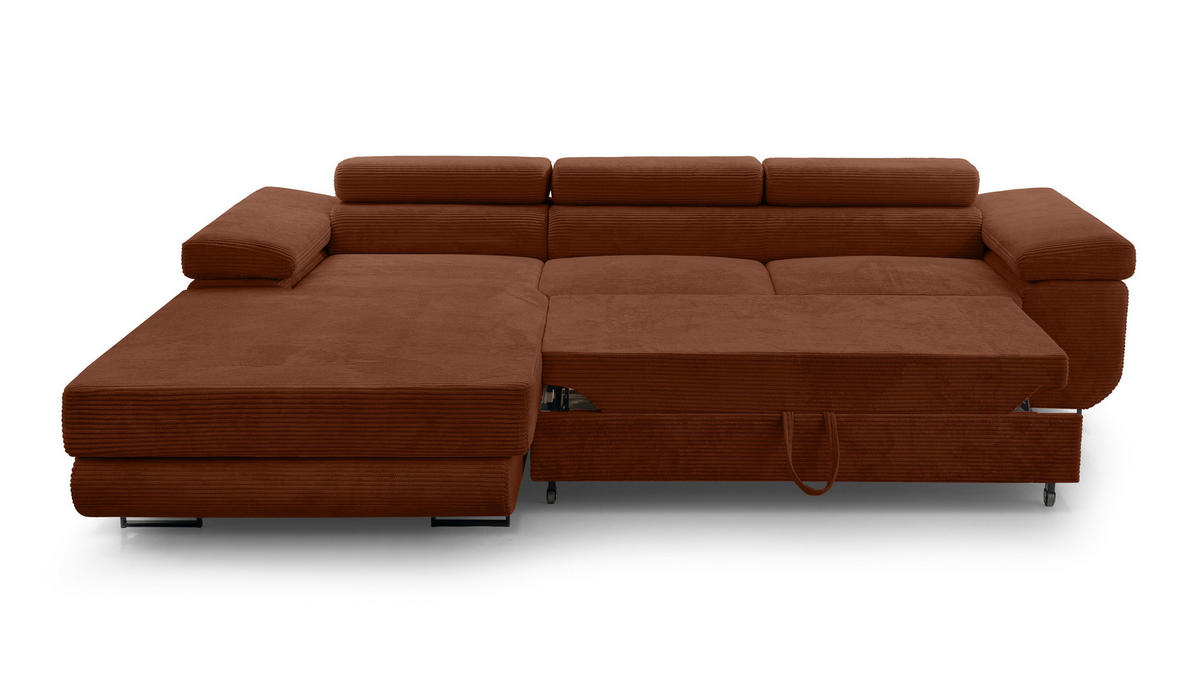 ECKSOFA L Form Arborio Ziegelrot 280/203/90 cm Links mit Schlaffunktion - Schwarz/Orange, Textil/Metall (203/280cm) - AX Living