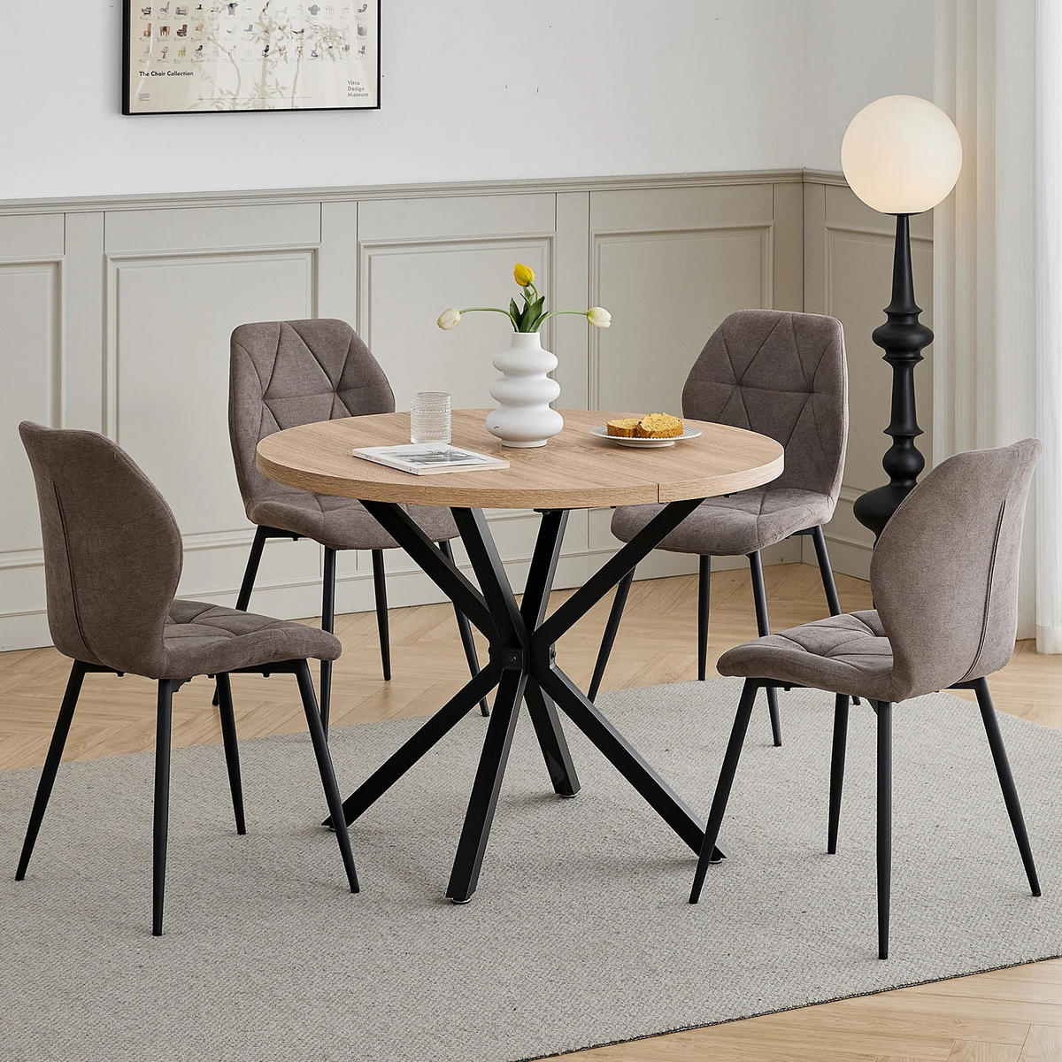 ESSZIMMERSTUHL Leinenstoff Gepolstert Metallbeine Braun 4-teilig - Braun, Textil (48/84/41cm)