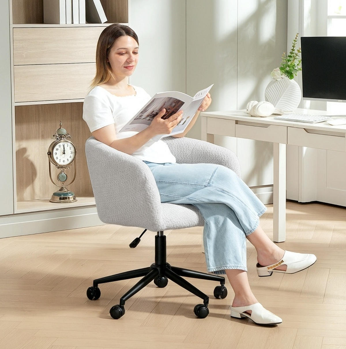 BÜROSTUHL höhenverstellbar 65 x 59 x 75-85 cm Cream White - Weiß, Kunststoff (59/85/65cm) - Meubliv