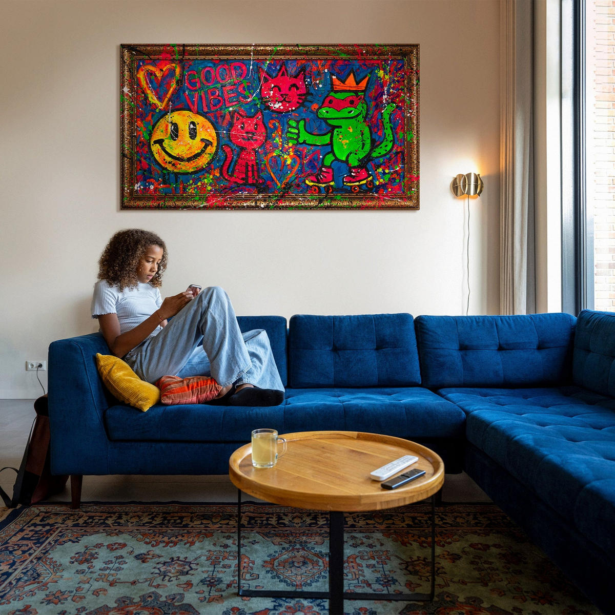 GEMÄLDE Rollschuhe und Freude Schattenfugenrahmen Gold 160x80 cm - Goldfarben, Holz (160/80cm) - YS-art gallery