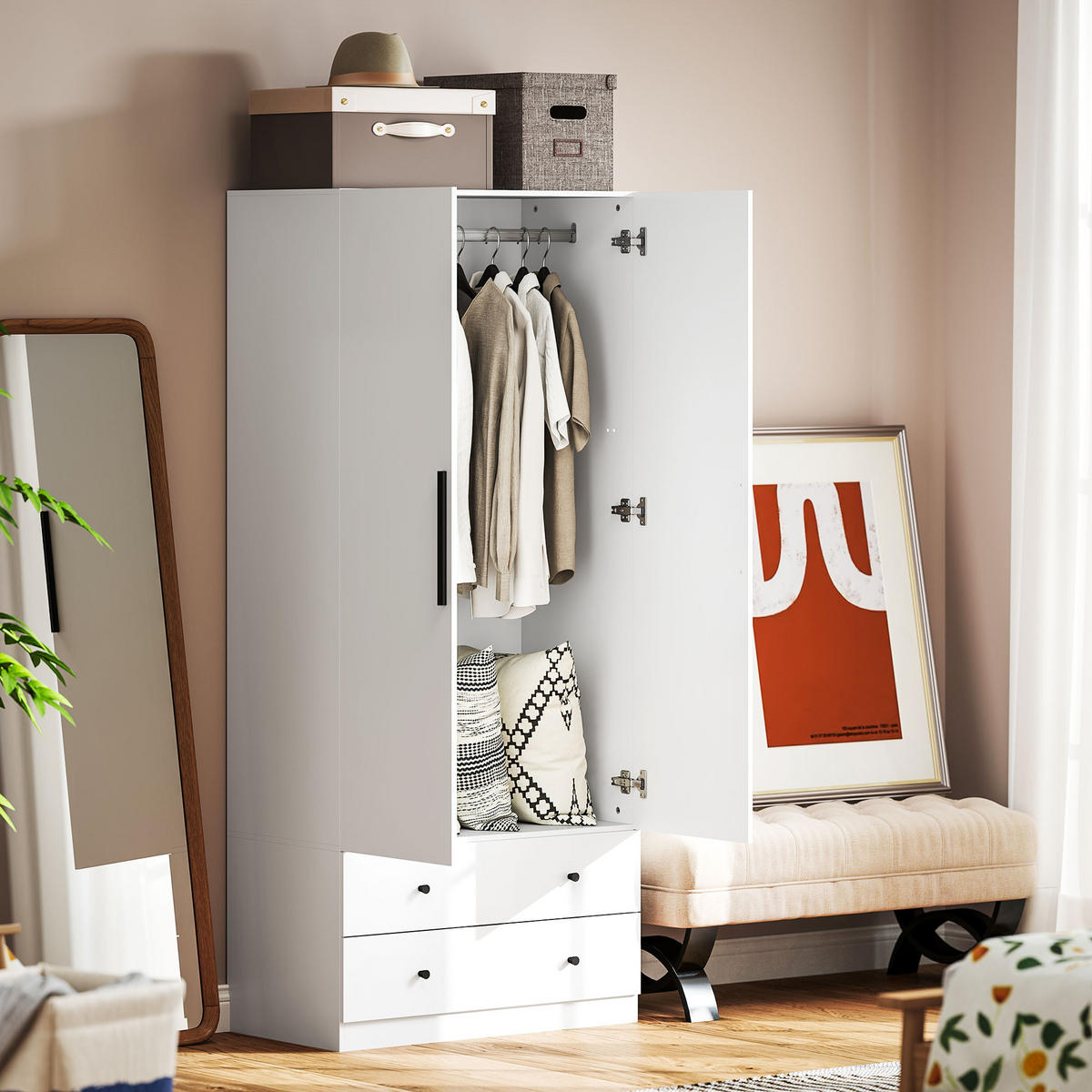 KLEIDERSCHRANK Spanplatte Weiß - Weiß, Holzwerkstoff (43/180/79cm) - HOMCOM