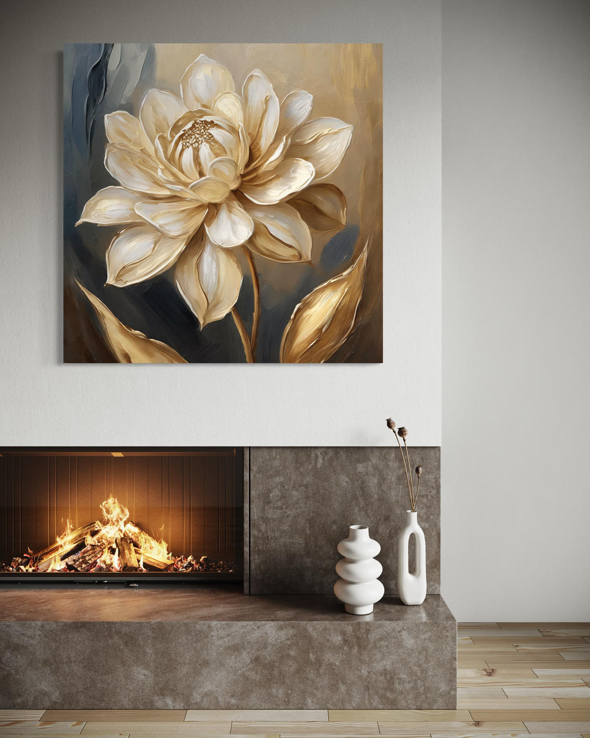 WANDBILD gold glamour blumen - Beige, Textil (50/50cm) - Feeby