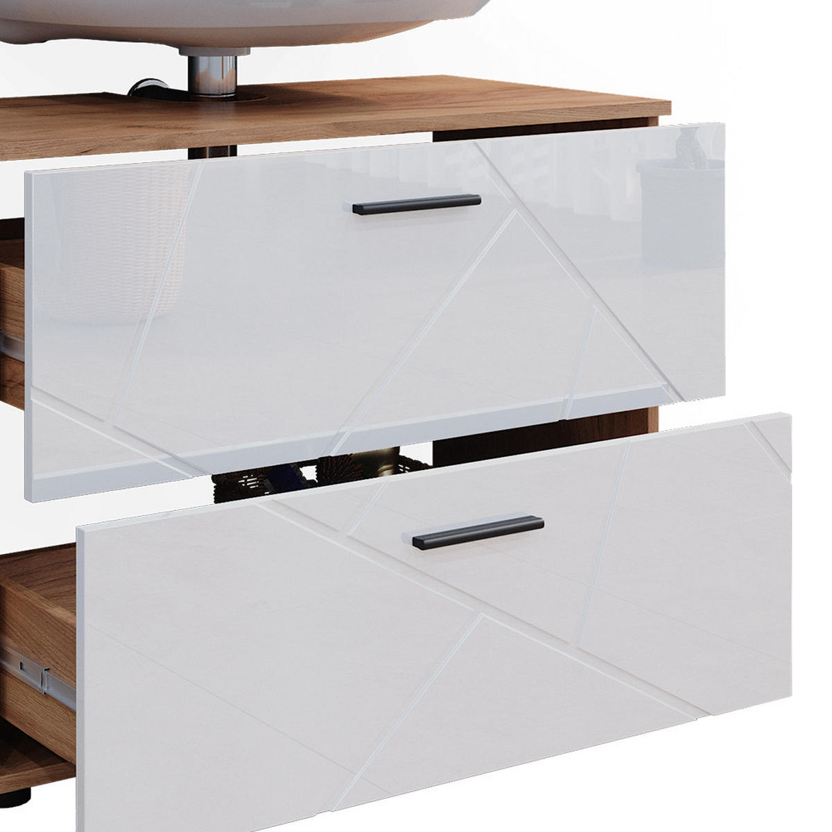 WASCHBECKENUNTERSCHRANK Irma Weiß Hochglanz/Goldkraft Eiche 80 x 58.6 cm - Weiß Hochglanz/Eiche Wotan, Holzwerkstoff (80/58.6/41cm) - Vicco