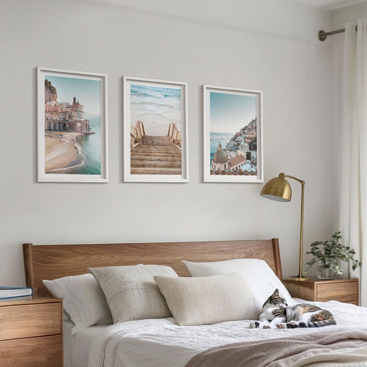 WANDBILDER 3er-Set - 40x60 cm Weißer Rahmen - Sommerliche Strandansichten in Pastellfarben - Weiß, Kunststoff (40/60cm) - ArtPrintCave